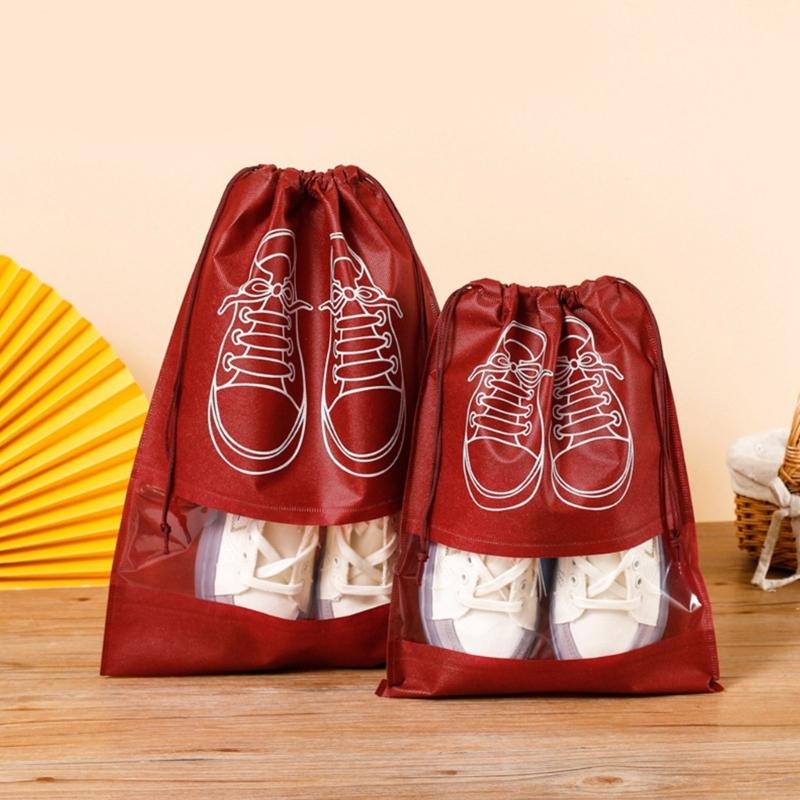 10Pcs/Set Shoe Dust Covers Non-Woven Dustproof Drawstring Clear Storage Bag Travel Pouch Bags Drying Shoes Protect Shoes