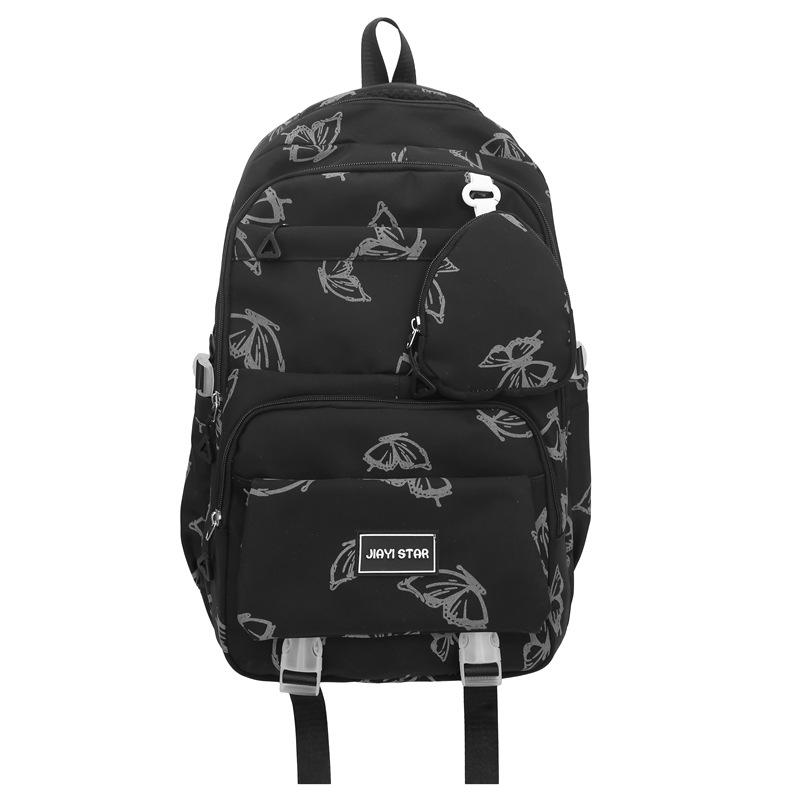 Butterfly Print Backpack Student Schoolbag Women's Large Capacity Travel Lightweight Backpack with Coin Purse