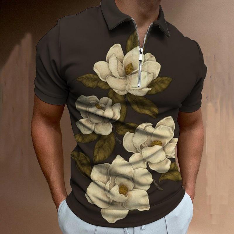 Men'S Zip-Up 3Dpolo Shirt, Printed Lapel, Short-Sleeved Pullover, Casual Wear