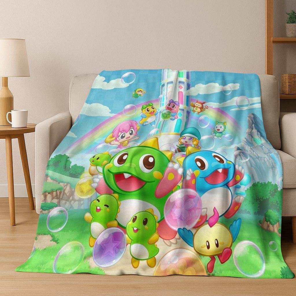 3D Retro Game Bubble Bobble Cartoon Flanellen Deken, Gezellige Zachte Plaid voor Huis Slaapkamer Bed Bank Picknickhoes Cadeau Kinderen