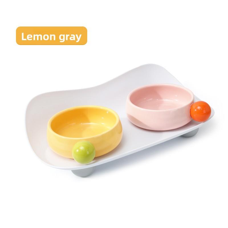 Kattmatskål Keramik Högbenad Sockerbön Keramik Dubbelmatskål, Ingen Svart Haka, Skyddar Halskotor Katt och Hund Matredskap