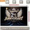 2D 2nd Anniversary Photography Backdrop Black Background with Diamond Wings and Crown