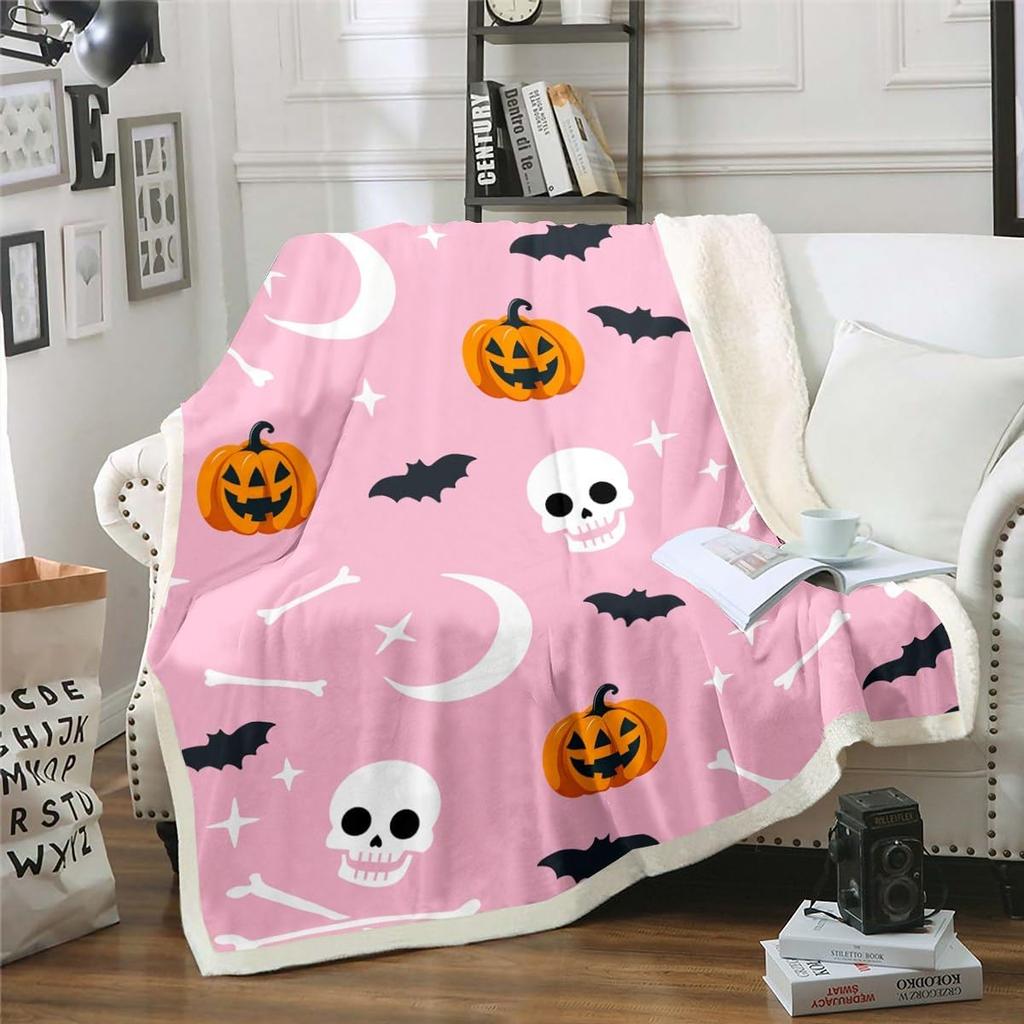 Halloween Ghost Blanket Soft Fleece Throw Pumpkin Spider Web Design Home Decor Party Gift Kids Room