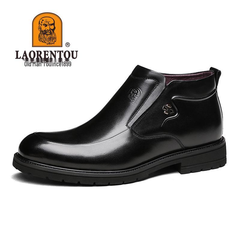 Men's Genuine Leather Slip-On Winter Shoes: Top Layer Cowhide, Warm Velvet Lining, Business Style