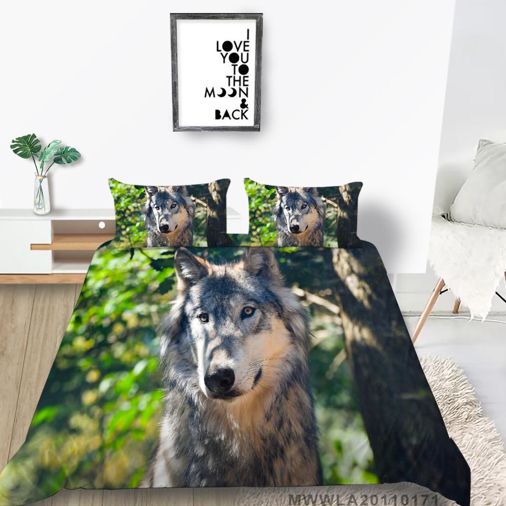 3D Wolf Print Pillowcase and Quilt Cover Full Size Bedroom Home Bedding Set Fashion Home Bedding Gift