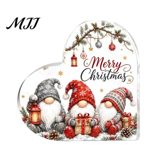 Custom Acrylic Tabletop Ornament Heart Shaped Christmas Gnome Decor, 2D Flat Holiday Festive Interior Decor Centerpiece with Love Design, Room