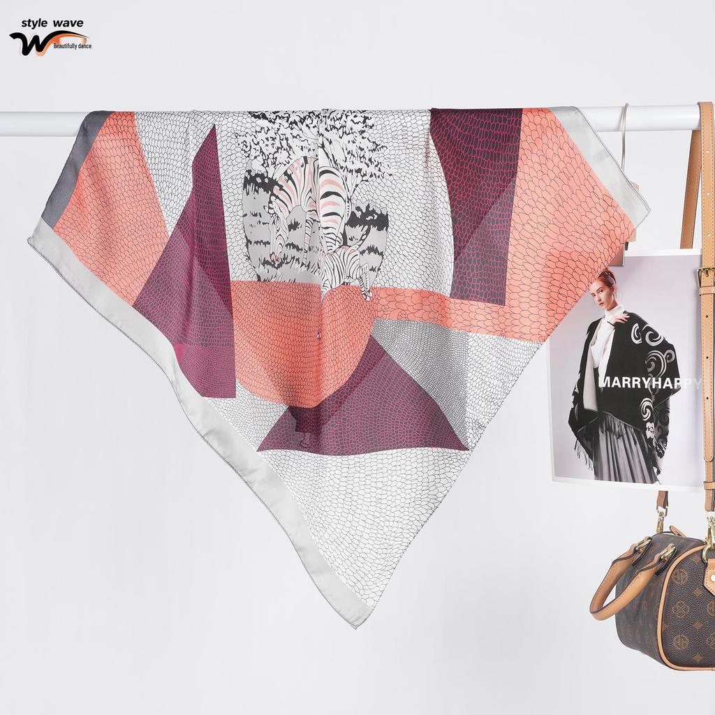 70CM Women's Zebra Print Faux Silk Satin Scarf - European American Fashion, Lightweight Summer Shawl