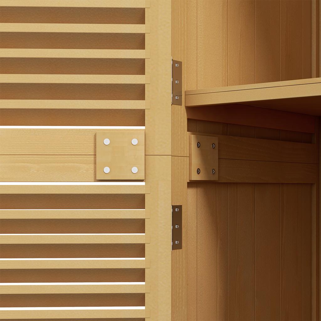 Garden Cabinet, Weatherproof, 2 Doors with Lock, Pine Wood, 87L X 46.5W X 160H Cm, Light Yellow