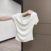 Korean Hottie Swinging Collar Revealing Collarbone Short-sleeved T-shirt Women's Summer New Slim-fit Design Pure Desire Style Beautiful Top