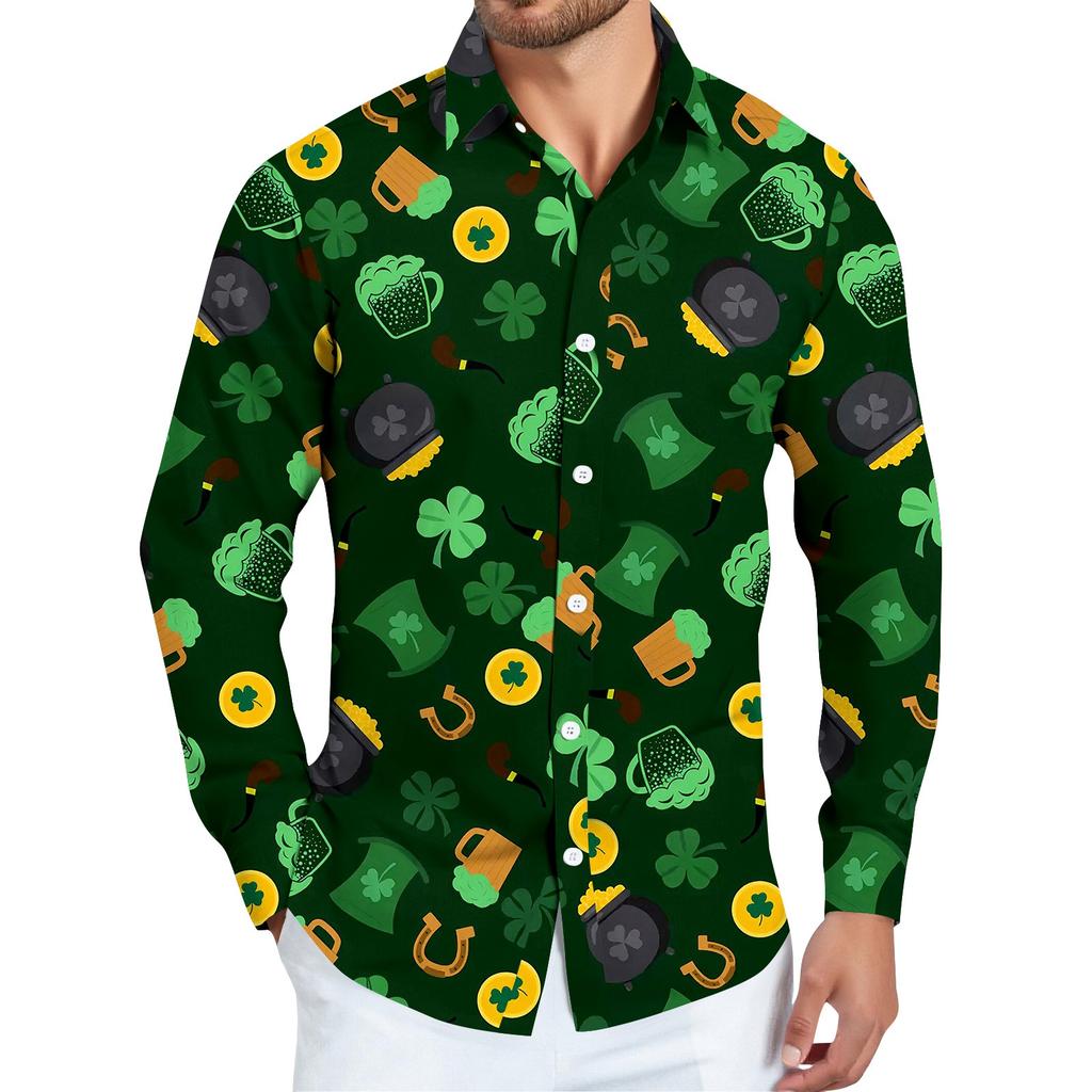 Pánská košile s vánočním potiskem, dlouhý rukáv, na knoflíky