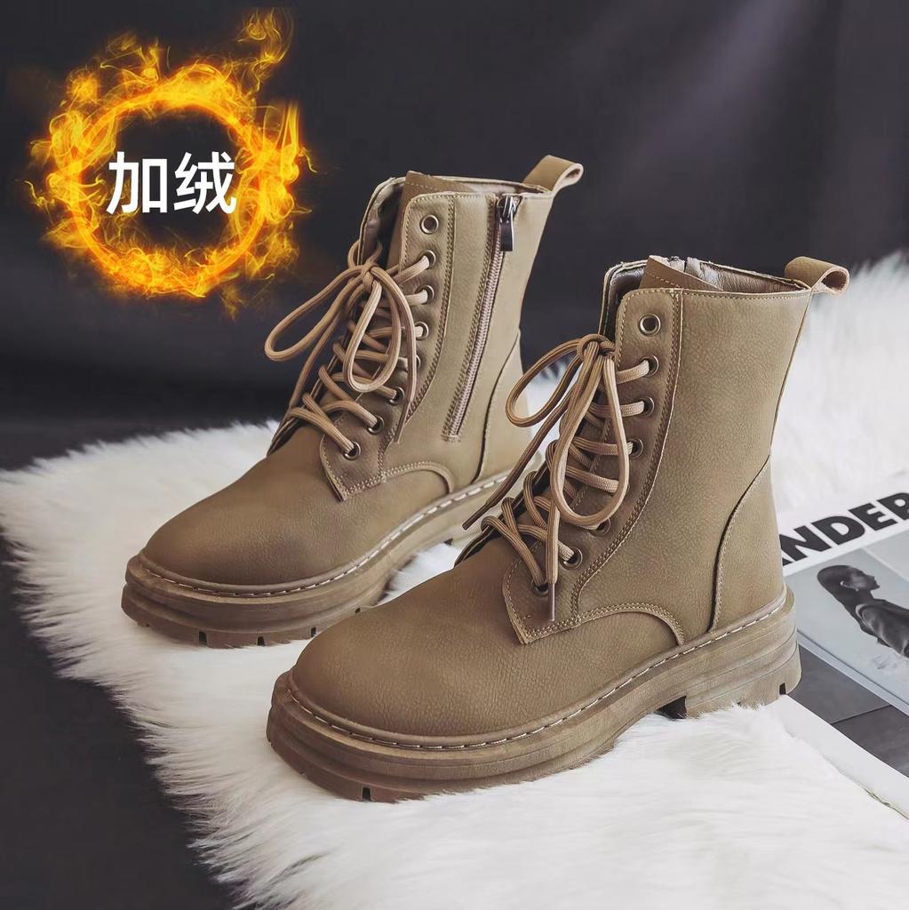 Tide Martin boots women's autumn new British platform student short boots versatile locomotive rhubarb boots leather boots
