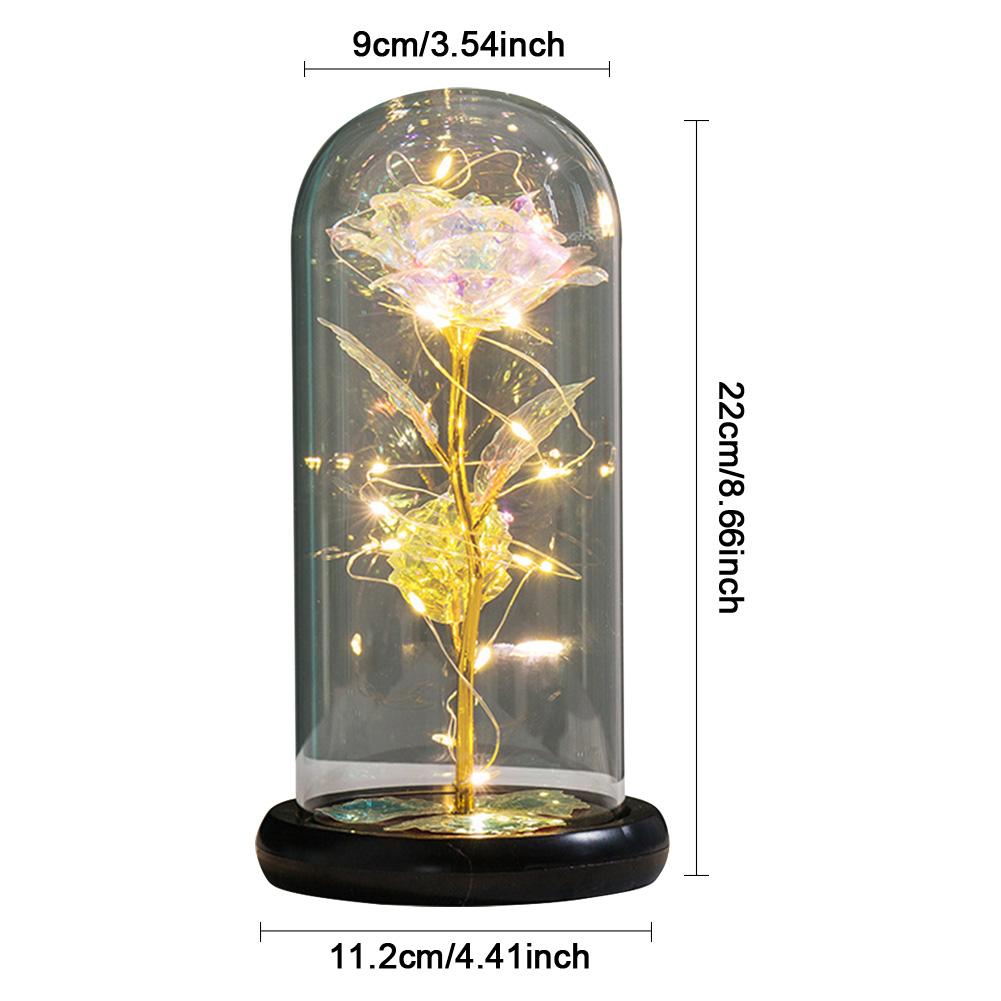 Artificial Rose Lamp with LED Lights Gold Foil Flower In Glass Cover Battery Powered Roses Glass Cover Valentine Day Mother Gift