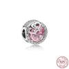 New Sterling Silver Rose Girl Boy Pink Sparkle Spacer Clip bead For Original  Bracelet Charm Jewelry For Women