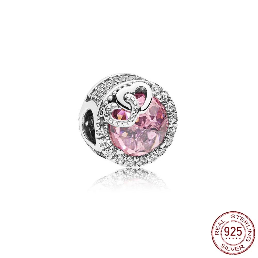 New Sterling Silver Rose Girl Boy Pink Sparkle Spacer Clip bead For Original  Bracelet Charm Jewelry For Women