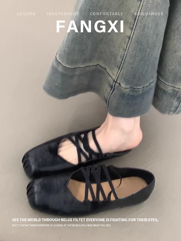 

Sheepskin version~ French square head cross strap Mary Jane shoes, children s spring and autumn flat-soled single shoes, shallow mouth soft-soled ball 35 чёрный