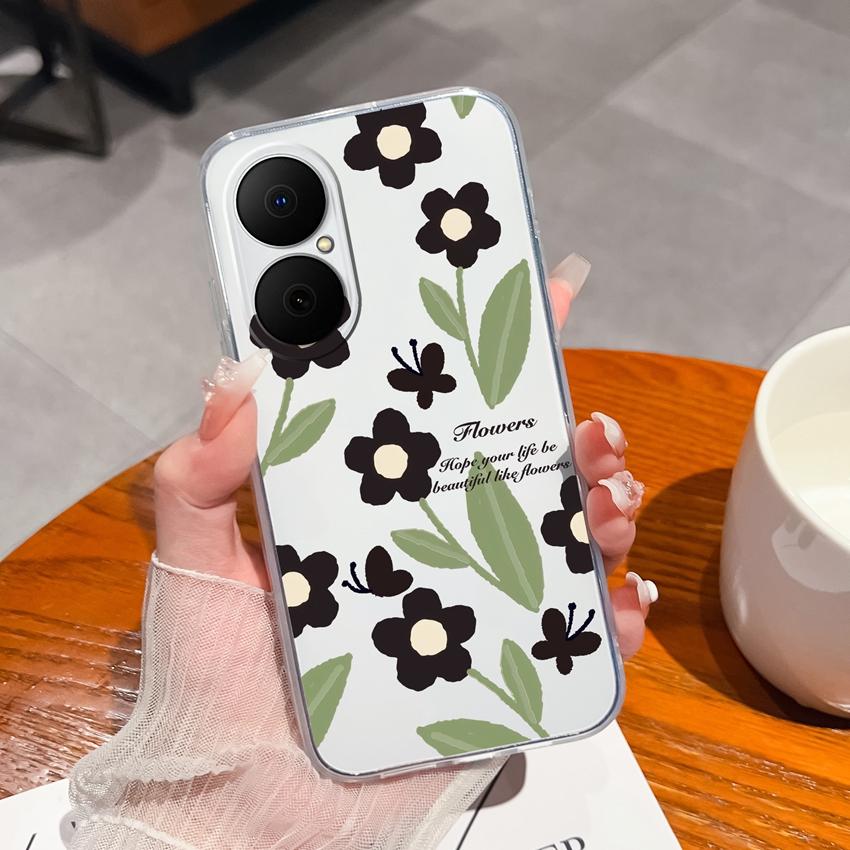 For Huawei Enjoy 80 P50 70x Y6 Y5 Y8p P40 Summer Fresh Flower Pattern Phone Cover Transparent Soft Silicone Anti Fall Protective Shell For Huawei Case
