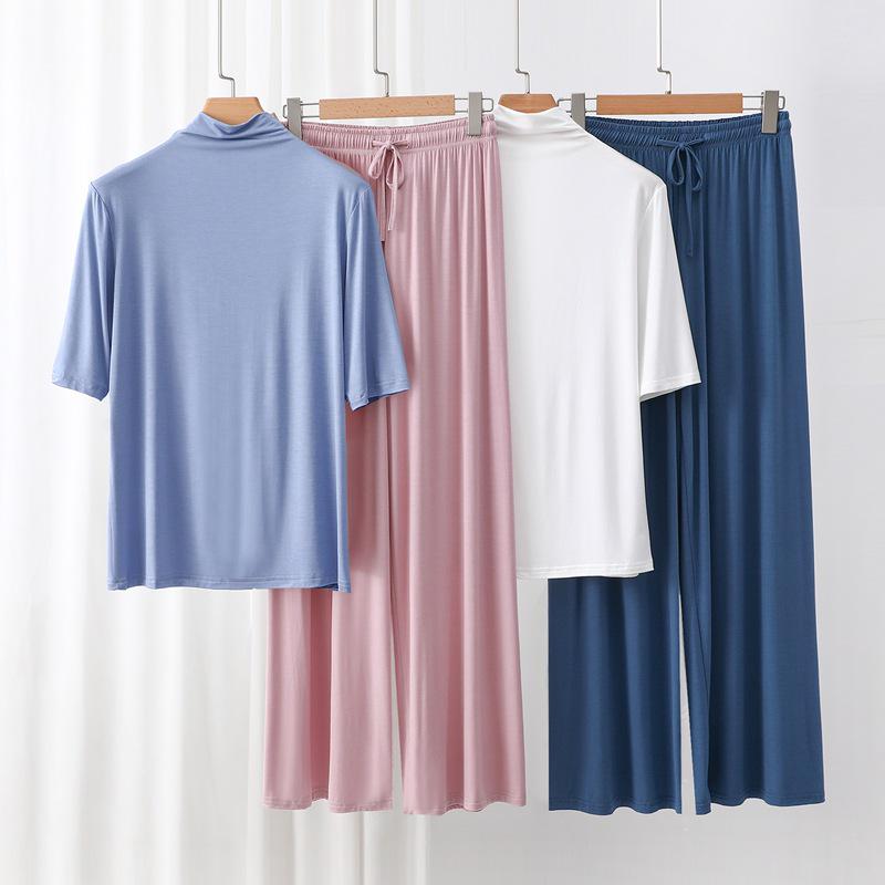 Nuovo Set Stagionale in Modal con Scollo Alto, Manica Media e Pantaloni a Gamba Larga - Moda Due Pezzi Larga, Casual e Comoda