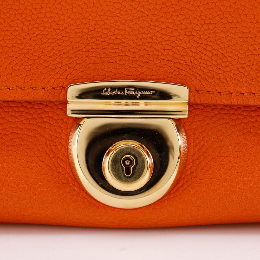 Salvatore Ferragamo Fiamma Handbag 2WAYShoulder Orange leather Women Used