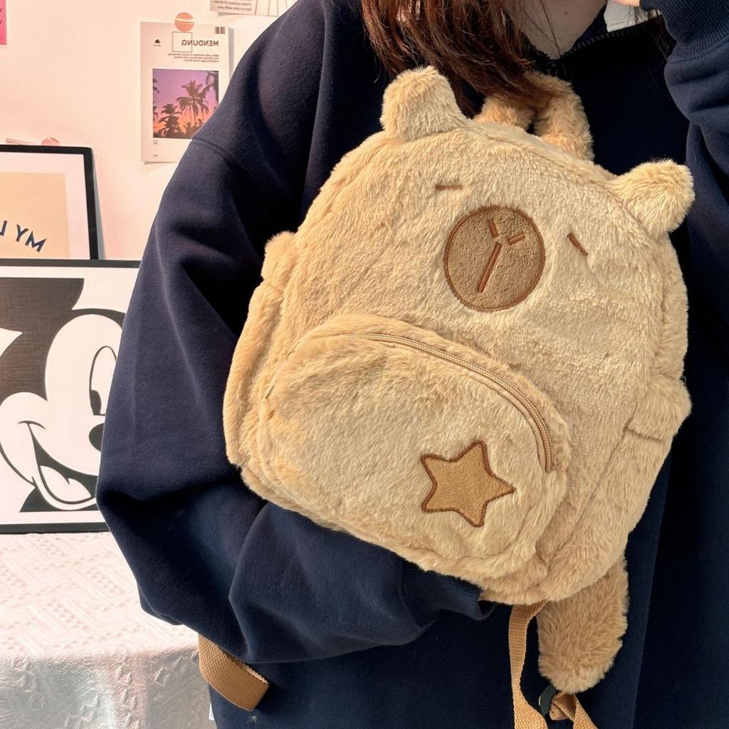 Autumn Winter Cute Capybara Plush Backpack for Women 2024 New Student Commuter Bag Niche Versatile Backpack