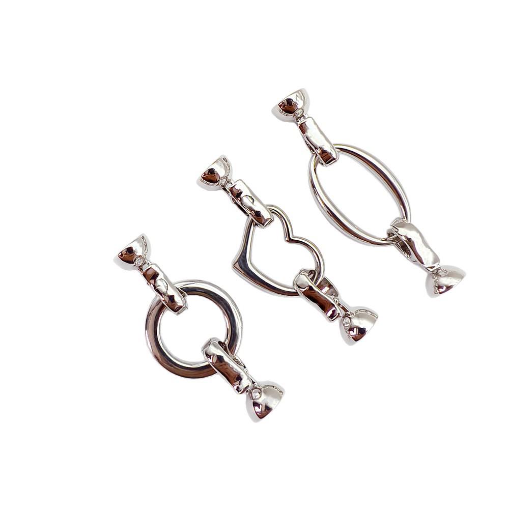 High Polish Stainless Steel Round Heart Double Clasp for Sweater Chain - Colorfast Pearl Connector