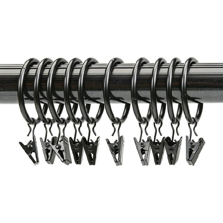 Pack of 10 Multipurpose Metal Curtain Rings with Clips 25 mm Interior Diameter for Curtain Rod, Drapery Hangers Easy Installation for Home Decors