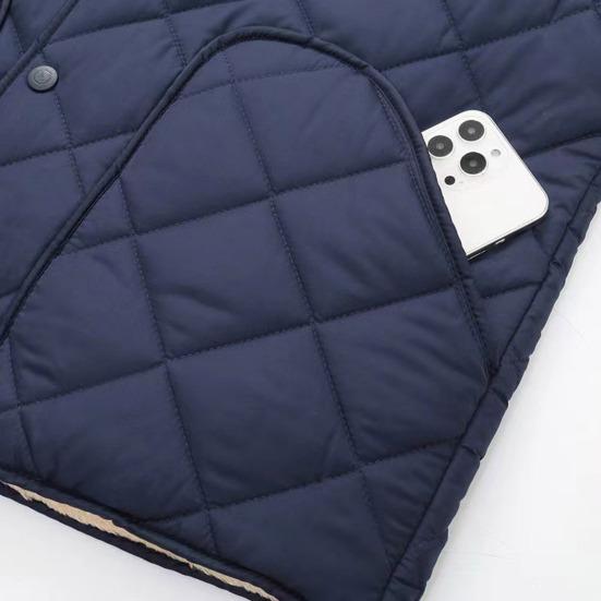 Men Cotton Coat O-Neck Long Sleeve Diamond-Shaped Stitching Button Placket Coat Solid