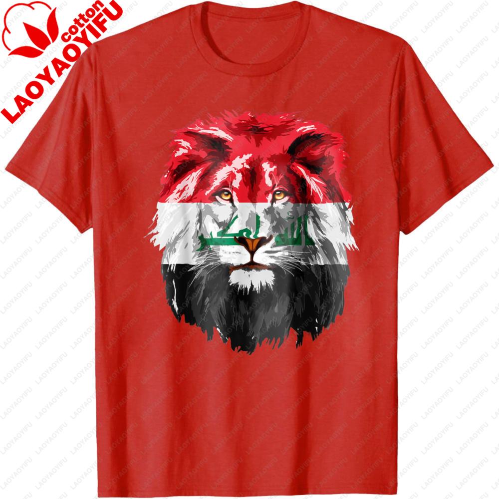 Iraqi Flag Iraq Pride Lion Face Iraq Flag TShirt Unisex Clothes Cotton Shortsleeved Tshirt Y2K Graphic Pattern Printed Tops