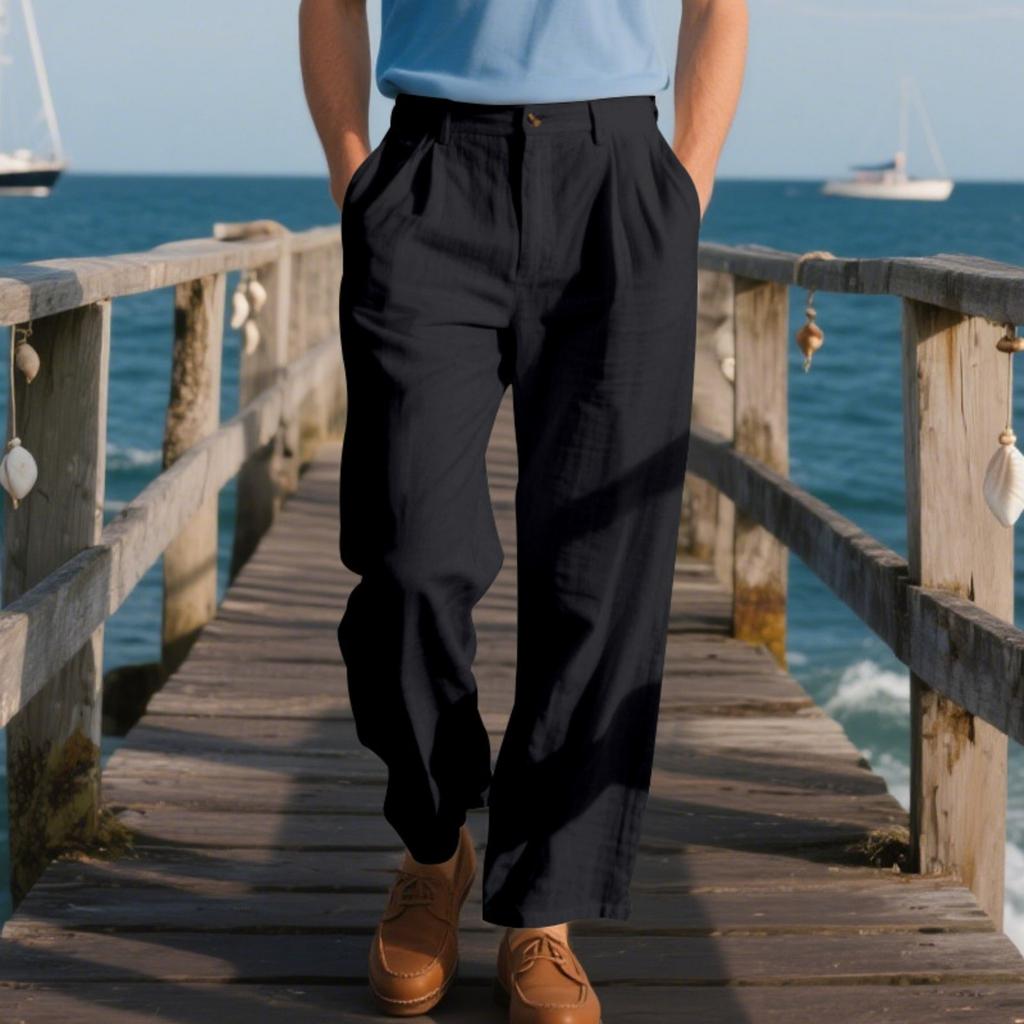 Men's Linen Casual Pants, Loose Straight Business Suit Trousers