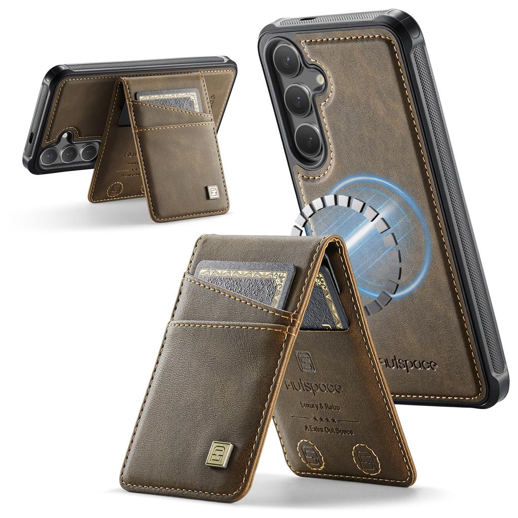 Etui na Samsunga Galaxy S25+/Galaxy S24+ AUTSPACE A12 Skórzany Pokrowiec na Tył z Magnetycznie Odpinaną Kieszenią na Karty i Podstawką