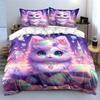 Dreamy Colorful Cat With Magic Gems Printed Duvet Cover Set1 Duvet Cover+2 Pillowcasemulti Size Bedroom Bedding Decor