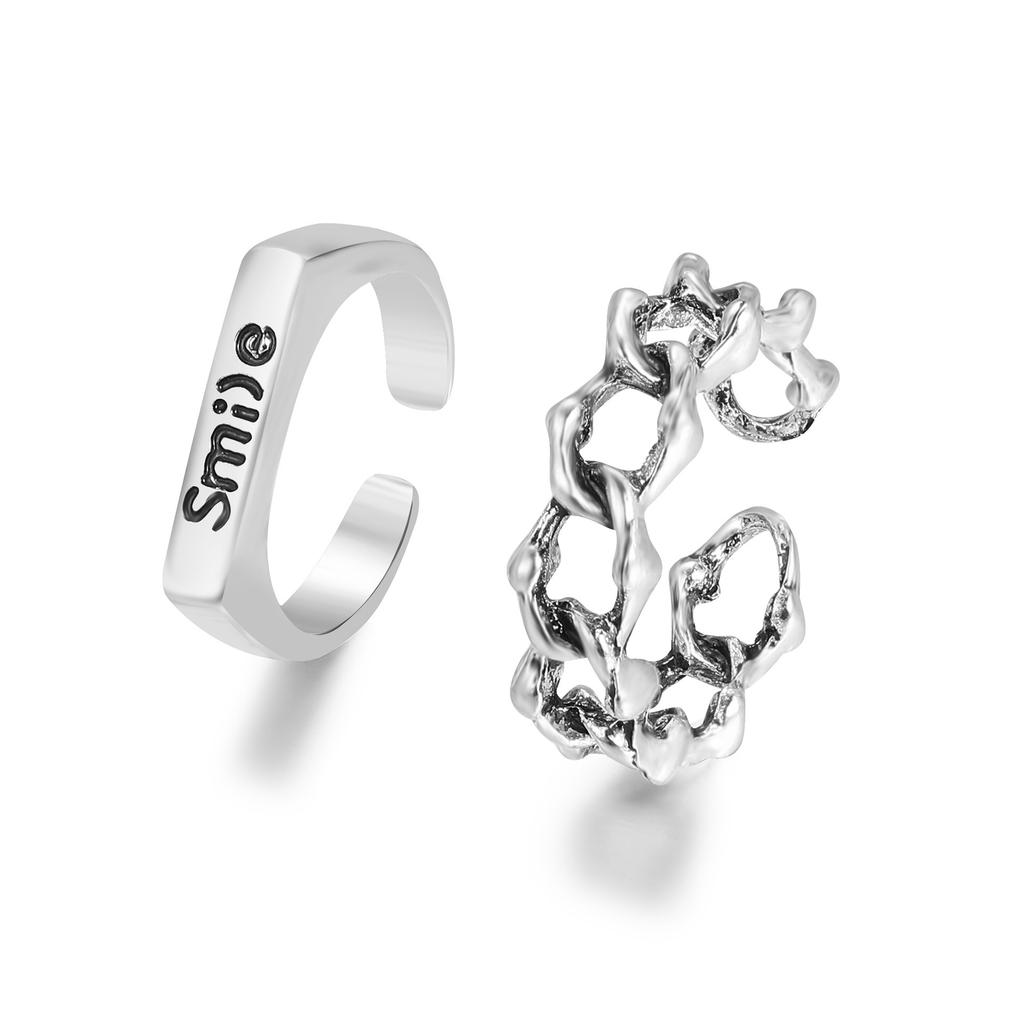 Fashion Love Heart Zircon Open Rings Set for Women Sweet Girls Geometric Finger Rings Jewelry Accessories