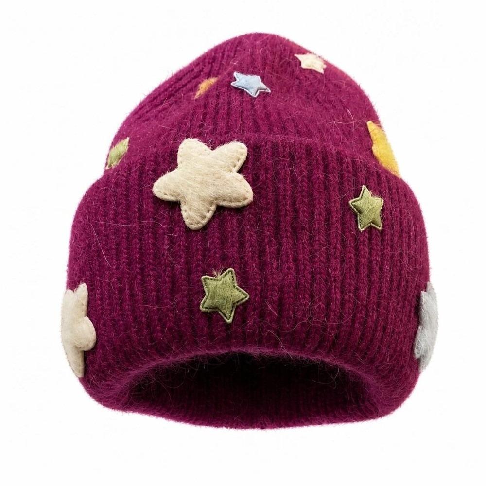 3D Star Knitted Beanie Hat Acrylic Blend Wool Knit Cap Fashion Fuzzy Beanie  For Women