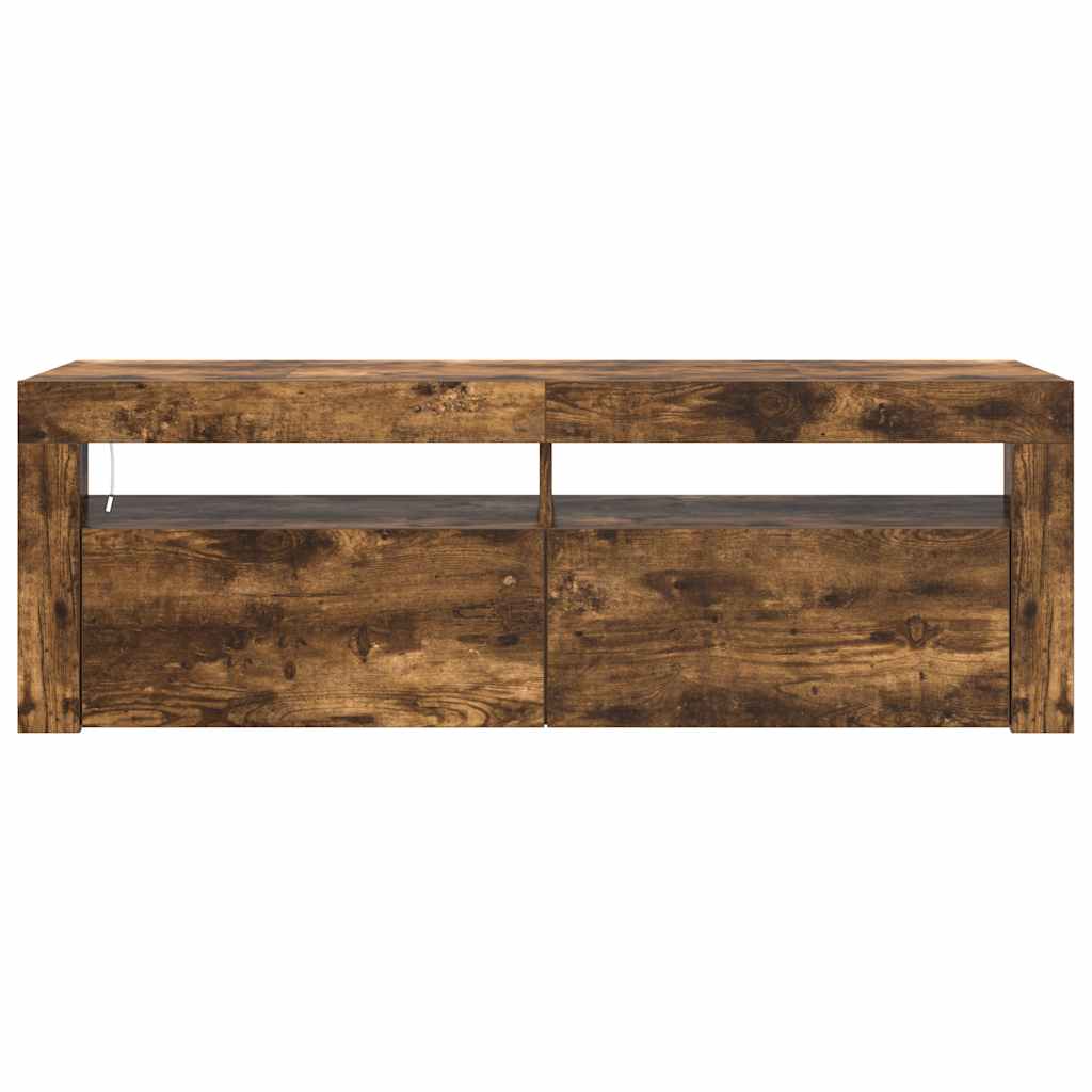 TV Cabinet with LED Lights Smoked Oak Finish 120 X 35 X 40 Cm