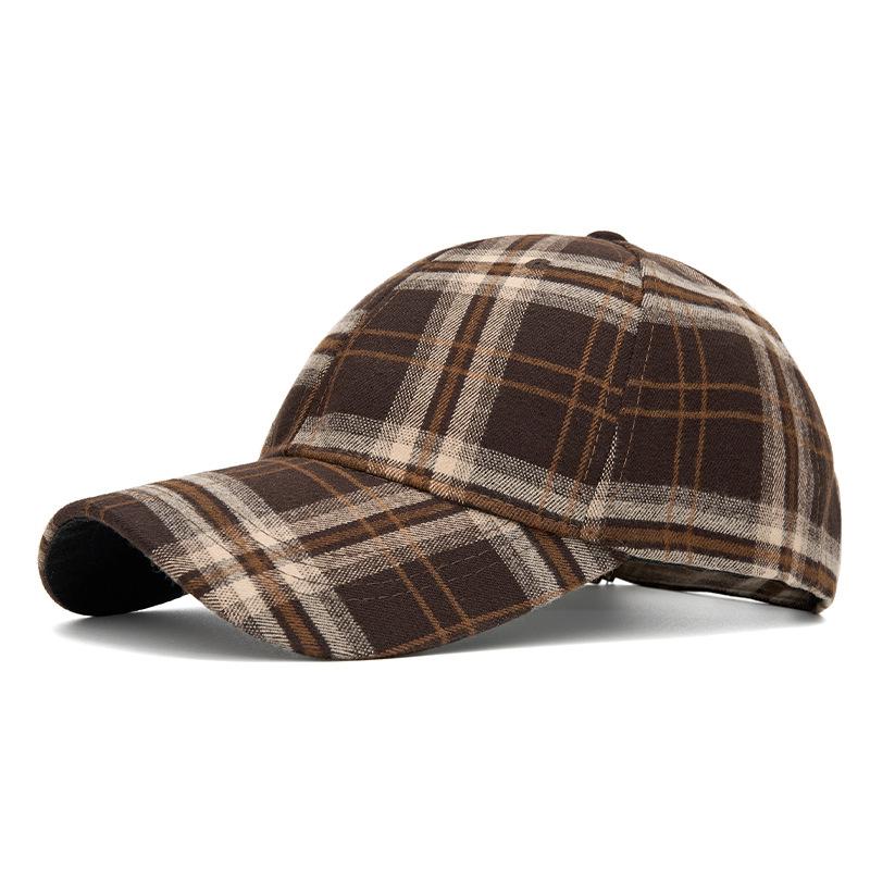Vintage British Plaid Baseball Cap for Unisex Autumn Winter Outdoor Warm Cap