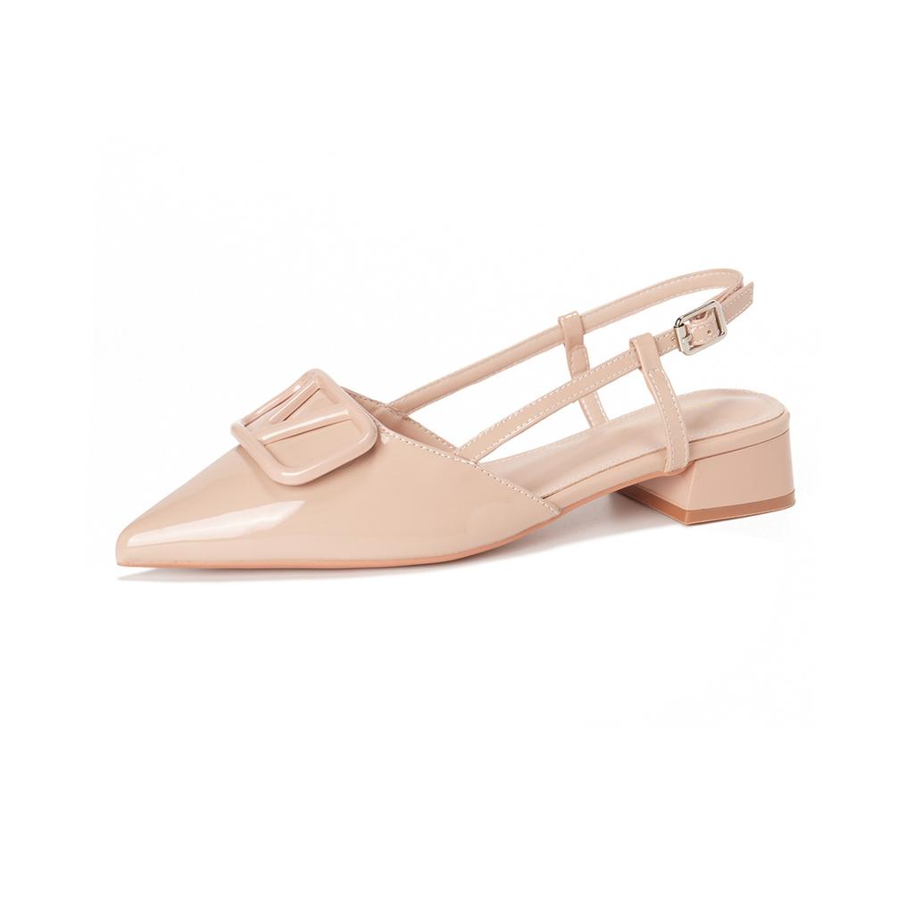 Button-toe Sandals Summer Thick-heeled French-style Pointed-toe Single Shoes