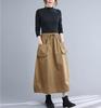 ShuMing Long Balloon Maxi Elastic Plus Solid Color Size Women's Skirt, Length, Waist, Pockets, Cargo-Style, Casual, A-Line, Size, Flattering, (Free