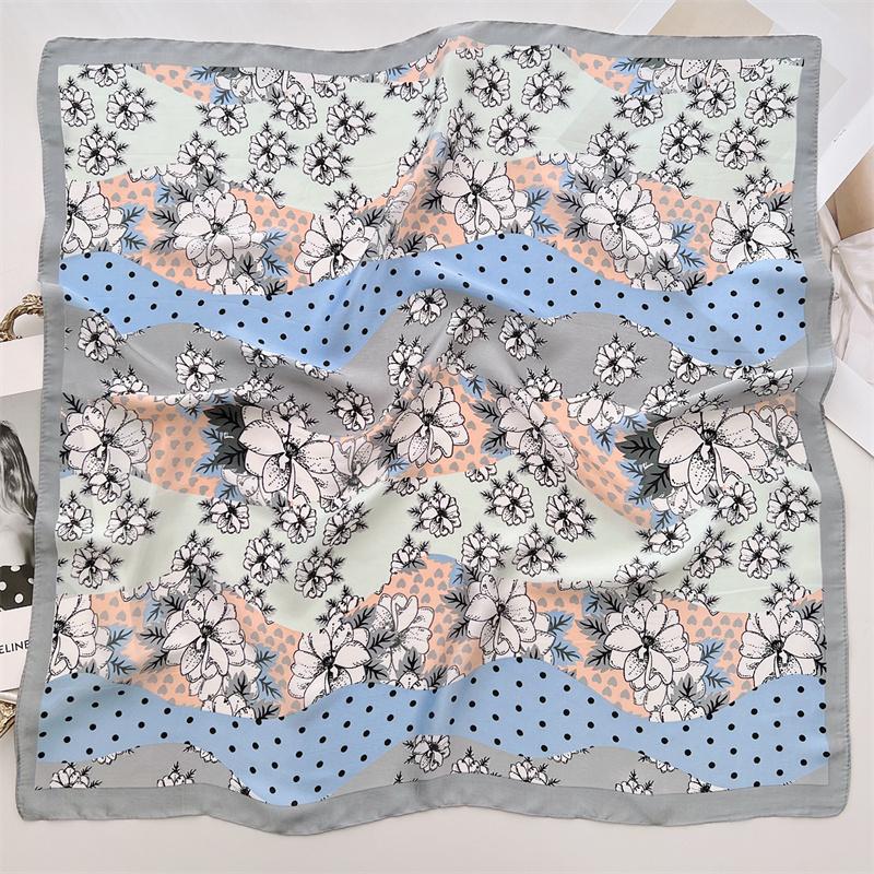 

Women Luxury Brand Design Scarf Fashion Petal Floral Dot Silk Scarves Square Handkerchief Bandana Muslim Hijab Caps 70*70Cm