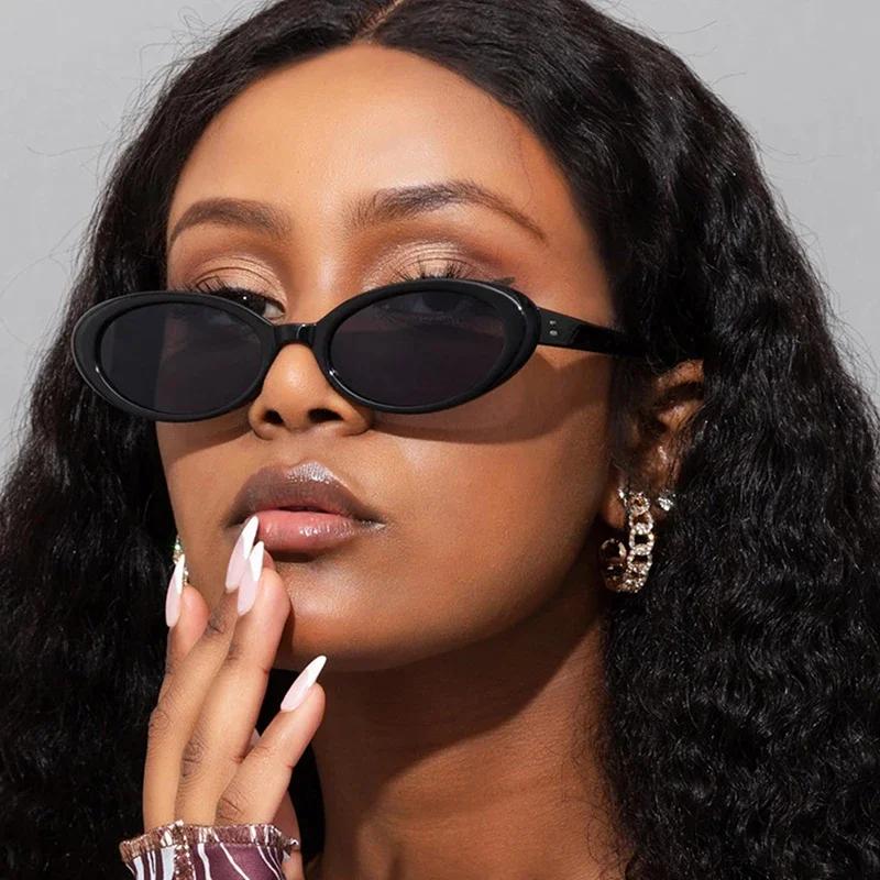 Vintage Oval Sunglasses Women Luxury Brand Designer Small Oval Sun Glasses Retro Men Rivets Sun Glasses Oculus