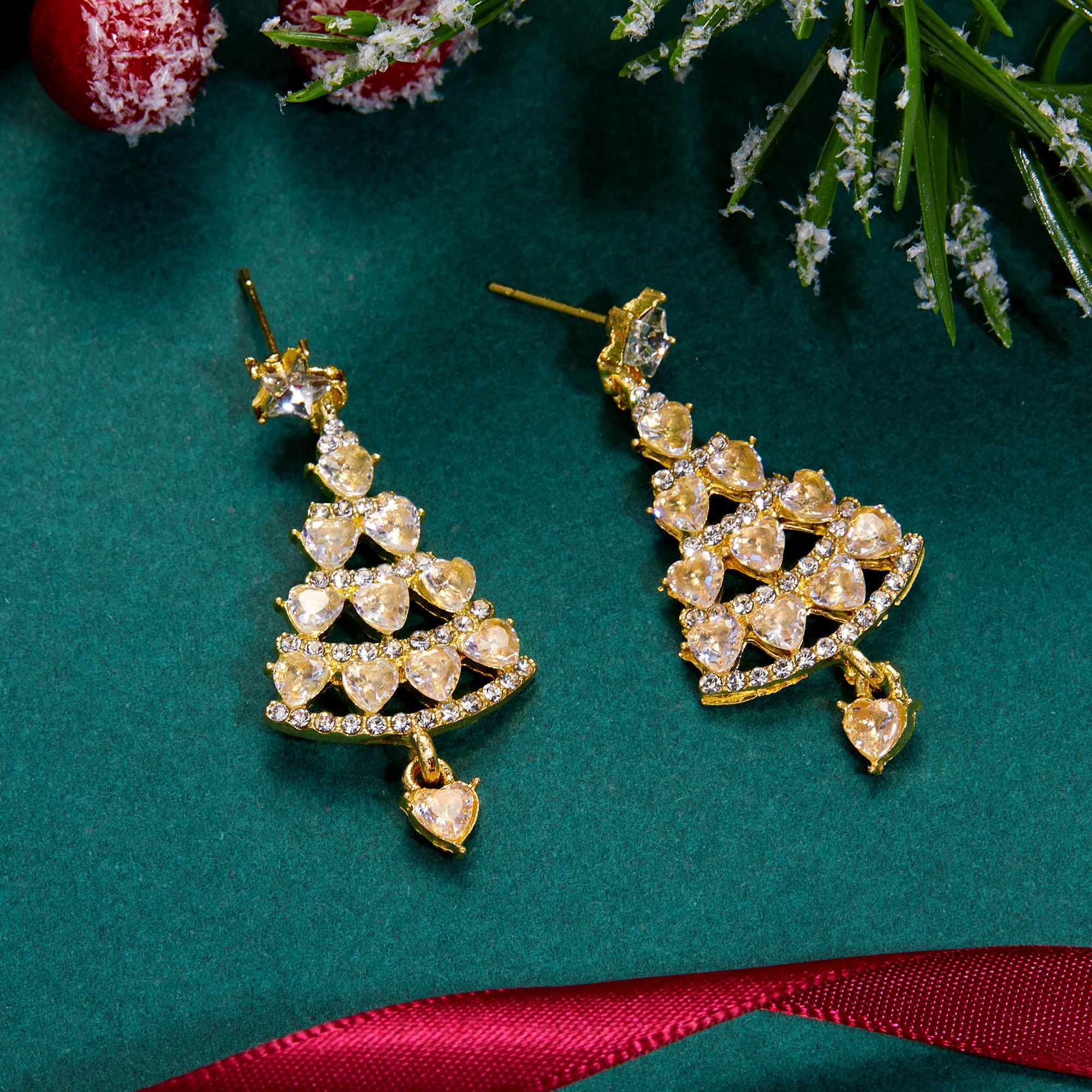 

Sparkling Zircon Christmas Tree Stud Earrings for Women Colorful Rhinestone Snowflake Hat Boot Asymmetric Earring Xmas Zircon