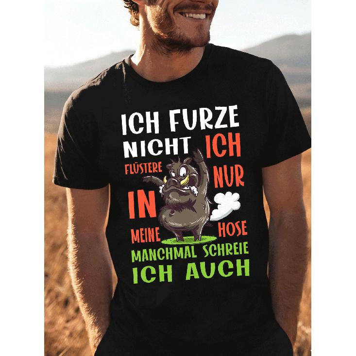 Men's Funny German Boar Graphic Tee, Short Sleeve Crew Neck Cotton Blend, Relaxed Fit Casual Wear for Outdoor & Daily Use