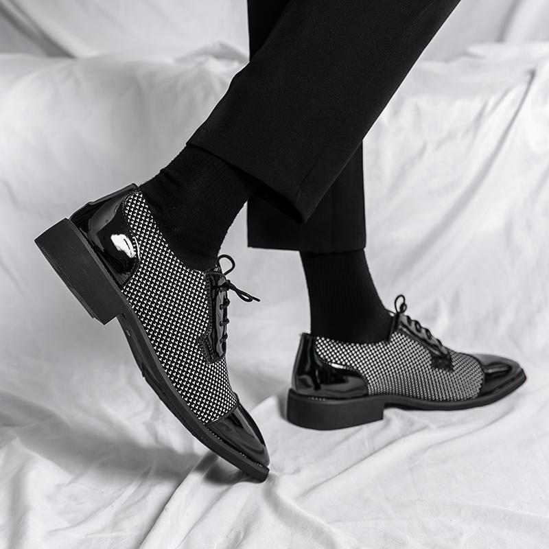 

[Spot] 2025 summer men s business dress leather shoes breathable soft sole Korean version pointed bright leather one pedal knot 38 чёрный
