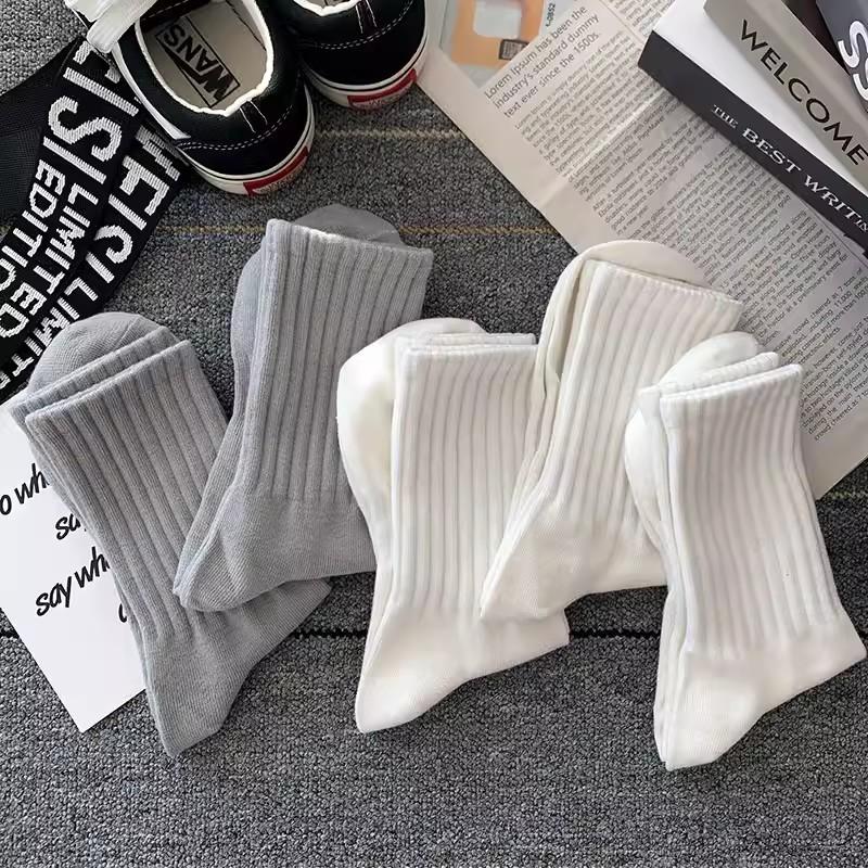 Soft Cotton Socks Men Women Solid Black White Breathable High Quality Sport Socks Spring Summer Male's Business Mid-tube Sock