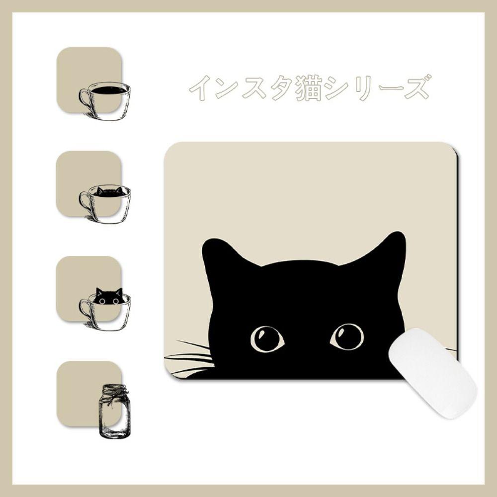Desk Mat Waterproof Keyboard Mat Anti-Slip Cat Mouse Mat Cartoon Black Cat Mouse Pad Home Decor