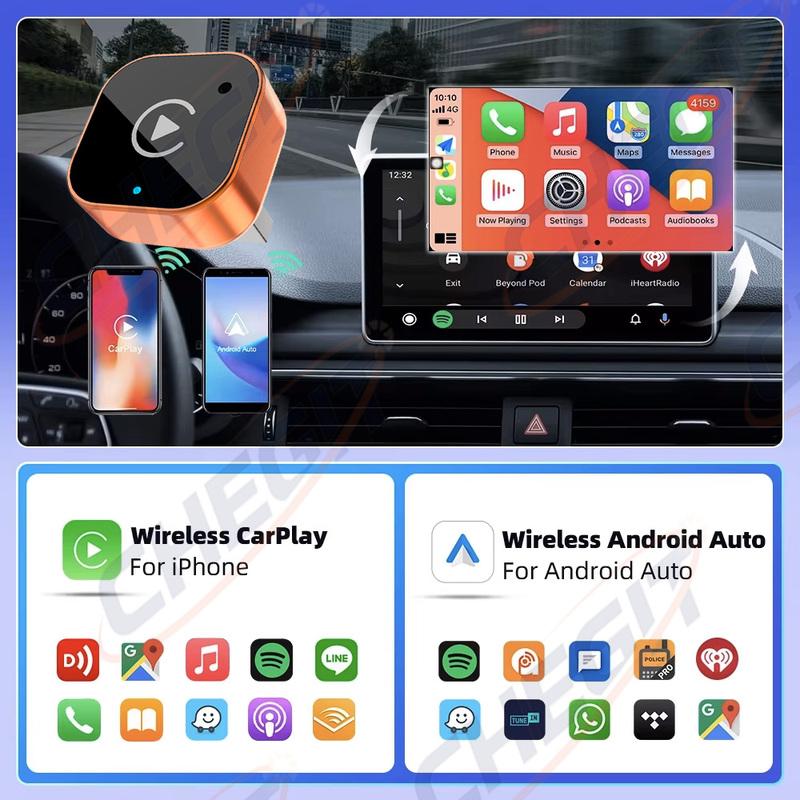 2026 Wired to Wireless 2in1 CarPlay Android Auto for Apple & Android Wireless Adapter, Bluetooth AI Smart Box, Car USB Accessory