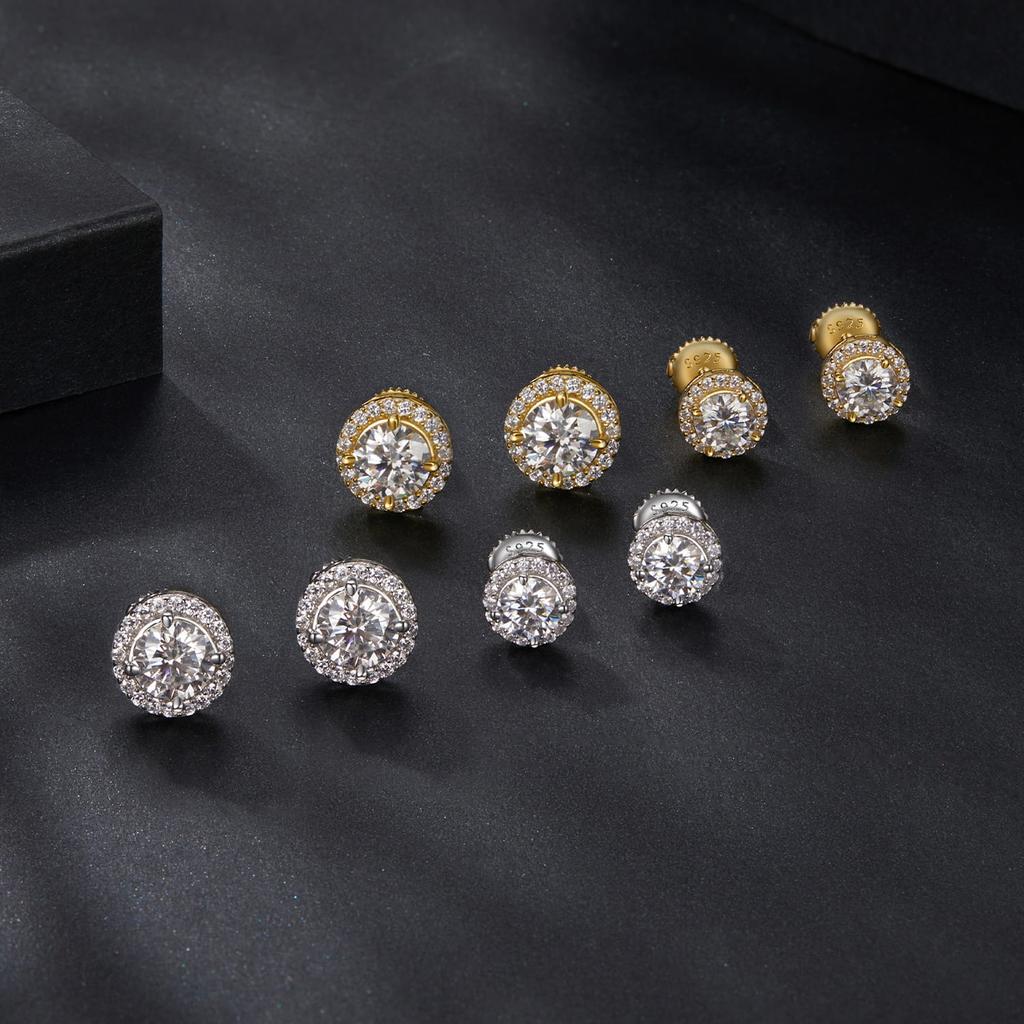 Silver Gold-plated Moissanity Earrings, 0.5 Ct, 925 Silver Studs