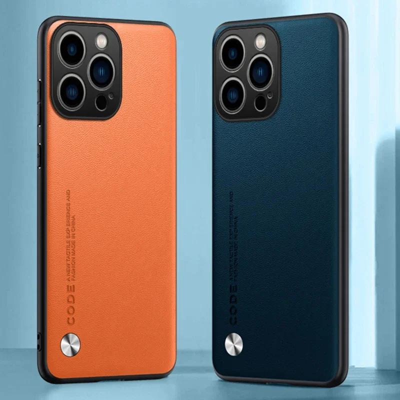 EUCAGR Luxe PU Leer Telefoonhoesje Voor iPhone 17 Pro Max 17E 16E 15 14 13mini 12 Pro Max Effen Huid Schokbestendig Zachte Achterkant