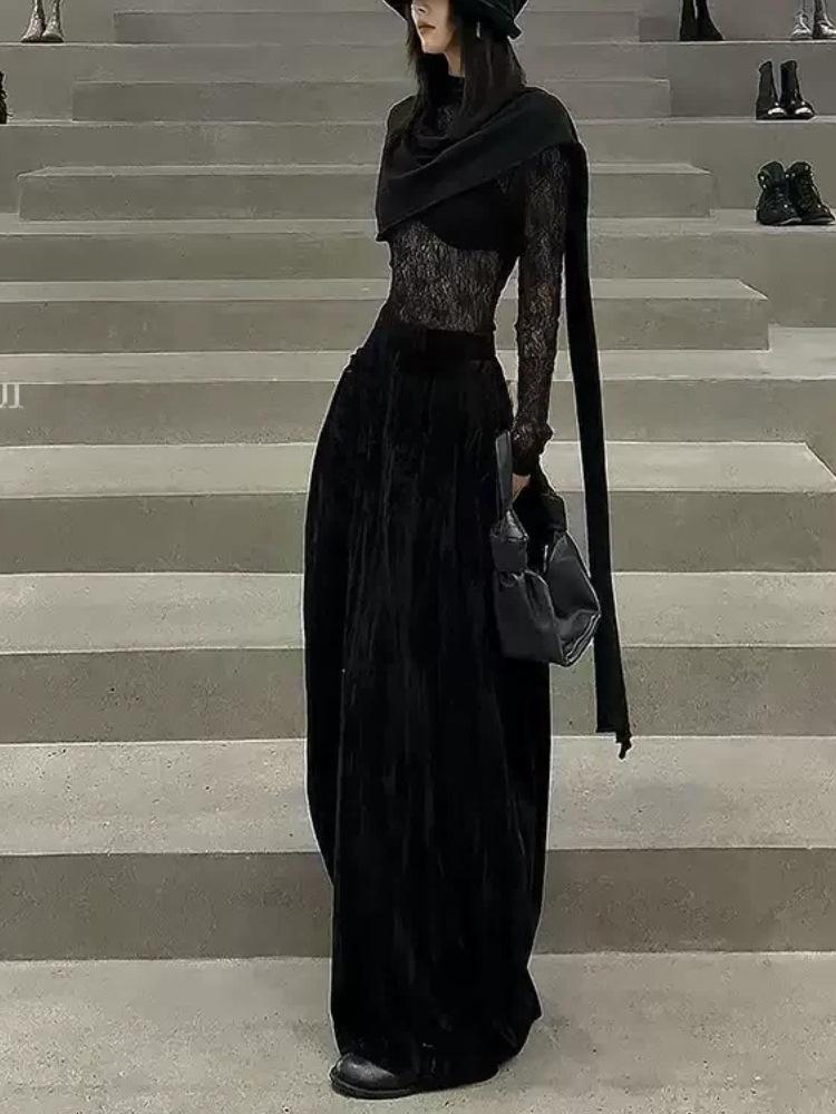 Хлопковый кружевной топ HanLu Dark Vanguard с 3D тиснением и асимметричными лентами Medium