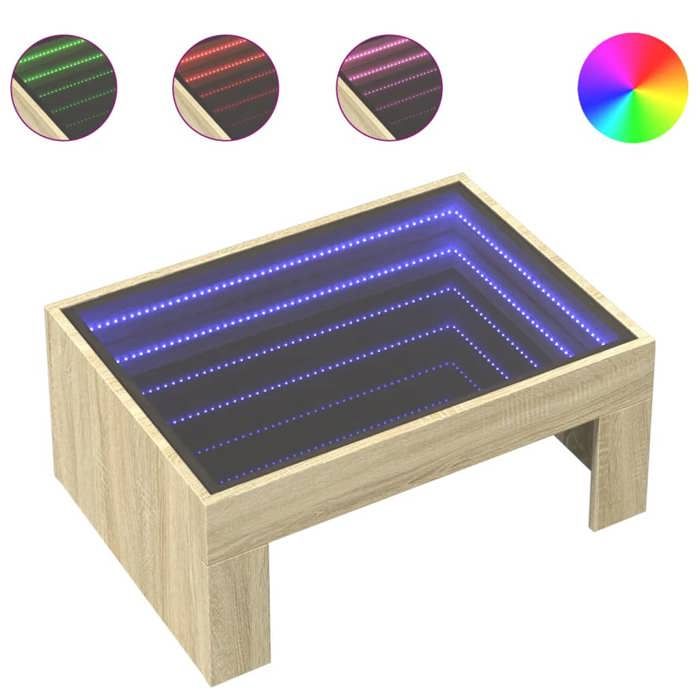 VidaXL Table basse avec LED infini chêne sonoma 70x50x30 cm, table d'appoint, table de salon, table latérale, bout de 847611