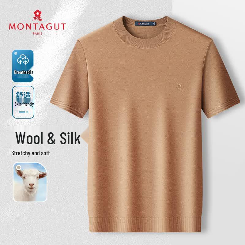 MONTAGUT Men s Wool & Silk Blend Short Sleeve Knit Shirt 56 верблюд