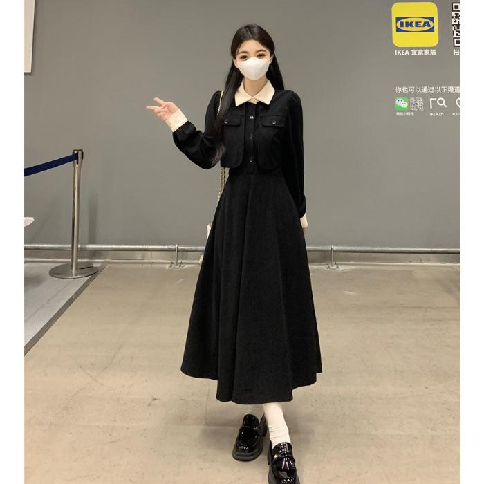 

[Original practice] Early autumn black dress children Xiaoxiang Hepburn style waist and thin dress with a whole S
